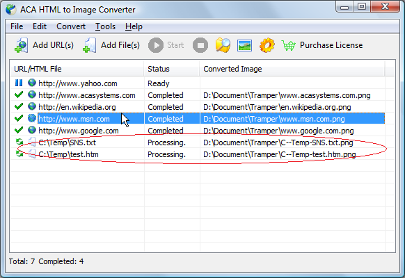 Click the Open button in the Open dialog. The converting task will be started - ACA HTML to Image Converter Screenshot