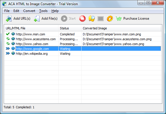 The screenshot of ACA HTML to Image Converter