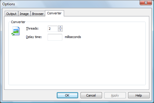 You can adjust the converter threads, delay time in the Converter options dialog by clicking Options in the Tools menu, and then clicking Converter tab - ACA HTML to Image Converter screenshots