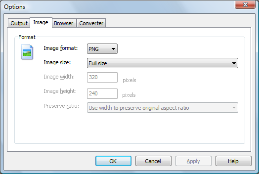 You can adjust the image format, size settings in the Image options dialog by clicking Options in the Tools menu, and then clicking Image tab