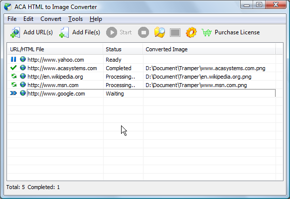 The task status descriptions - ACA HTML to Image Converter Screenshot