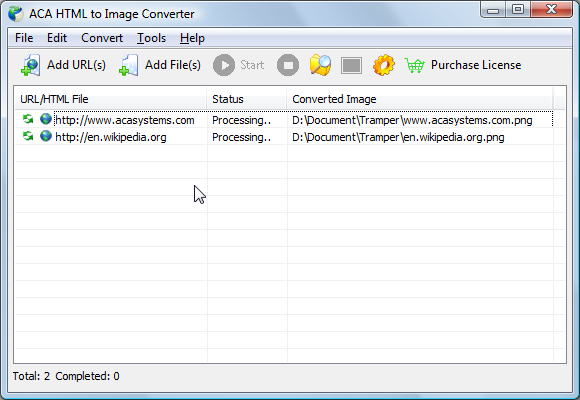 The convert task is processing - ACA HTML to Image Converter Screenshot