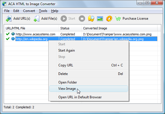 open the converted image in your default image viewer - ACA HTML to Image Converter Screenshot