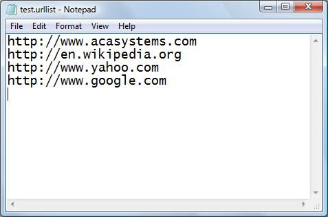 the URL list file is an Unicode Text file that contains one URL per line, you can also edit this file with any text editor(Ex. MS Notepad)