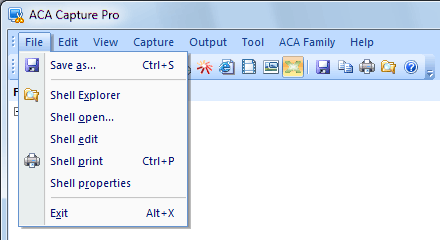 ACA Capture Pro File menu