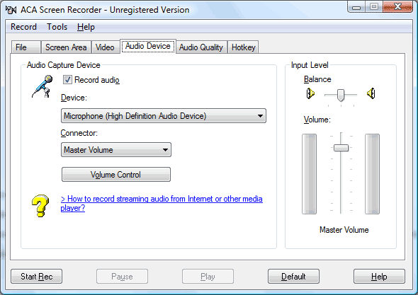 ACA Screen Recorder: Audio Option